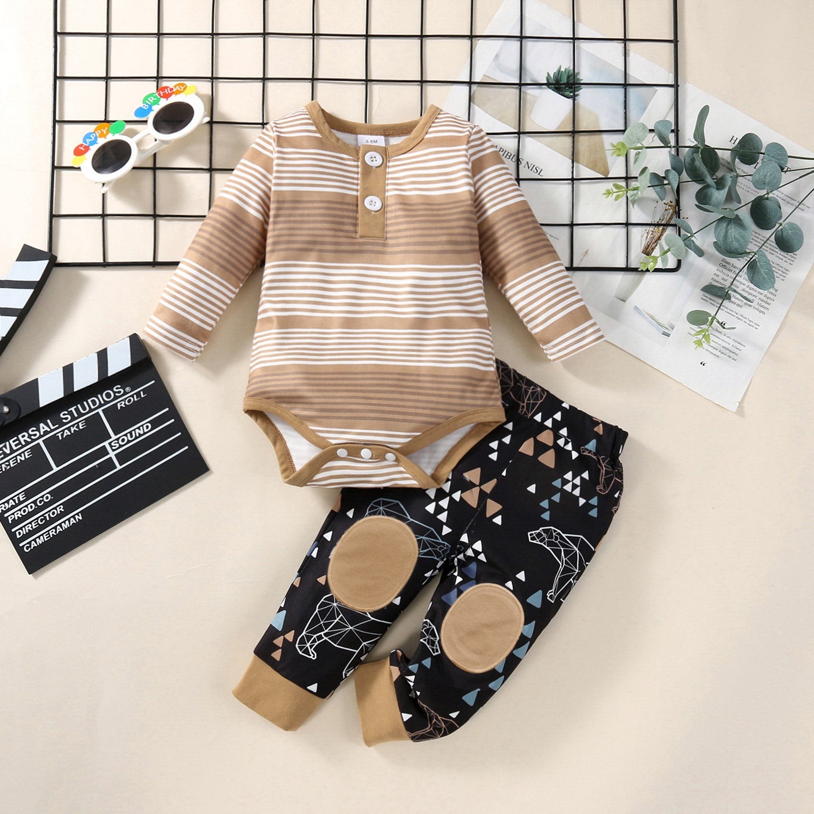 Stylish Long-sleeve Striped Jumper Two-piece Suit for Babies