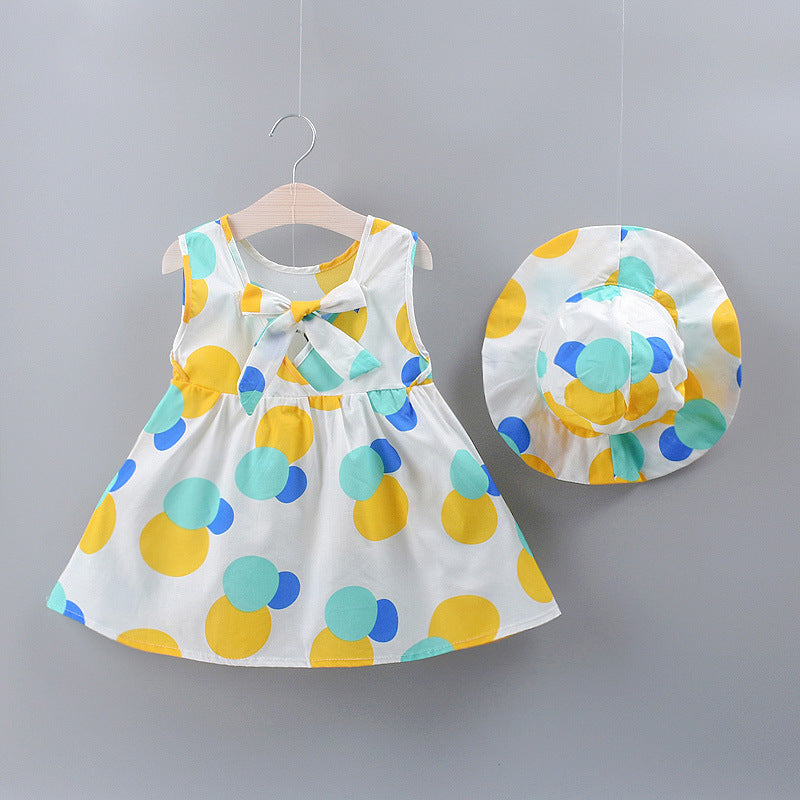Adorable Color Dot Bow Sleeveless Tank Dress for Girls