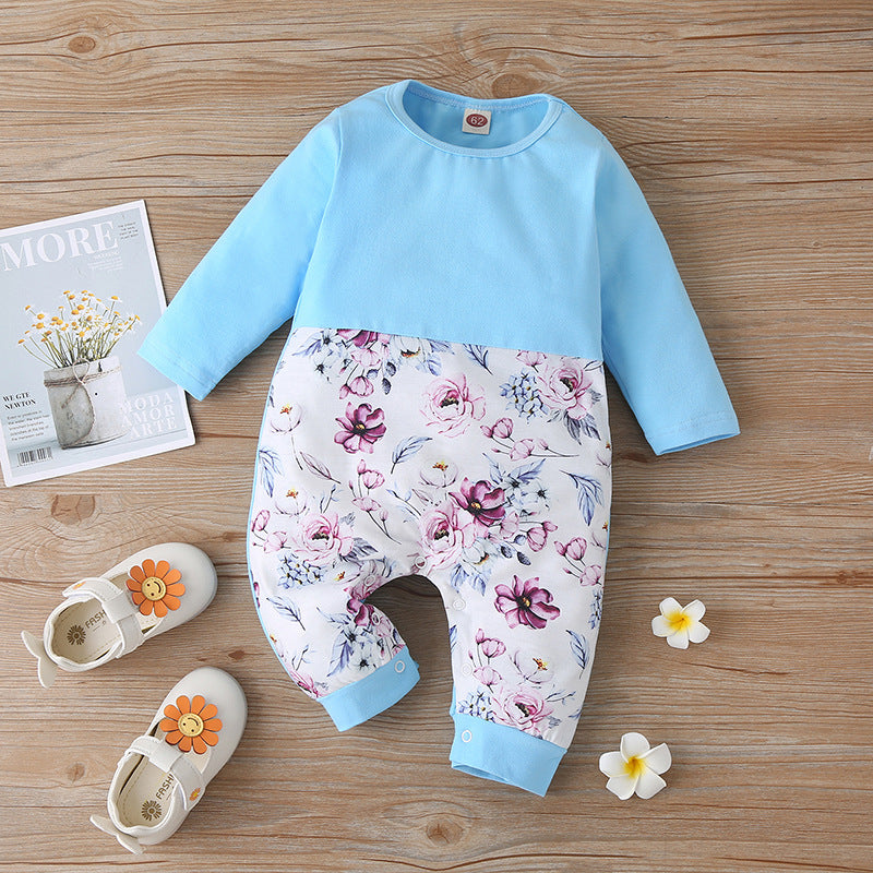 Small Fresh Print Color-Blocking Romper for Infants - Perfect for Autumn and Winter