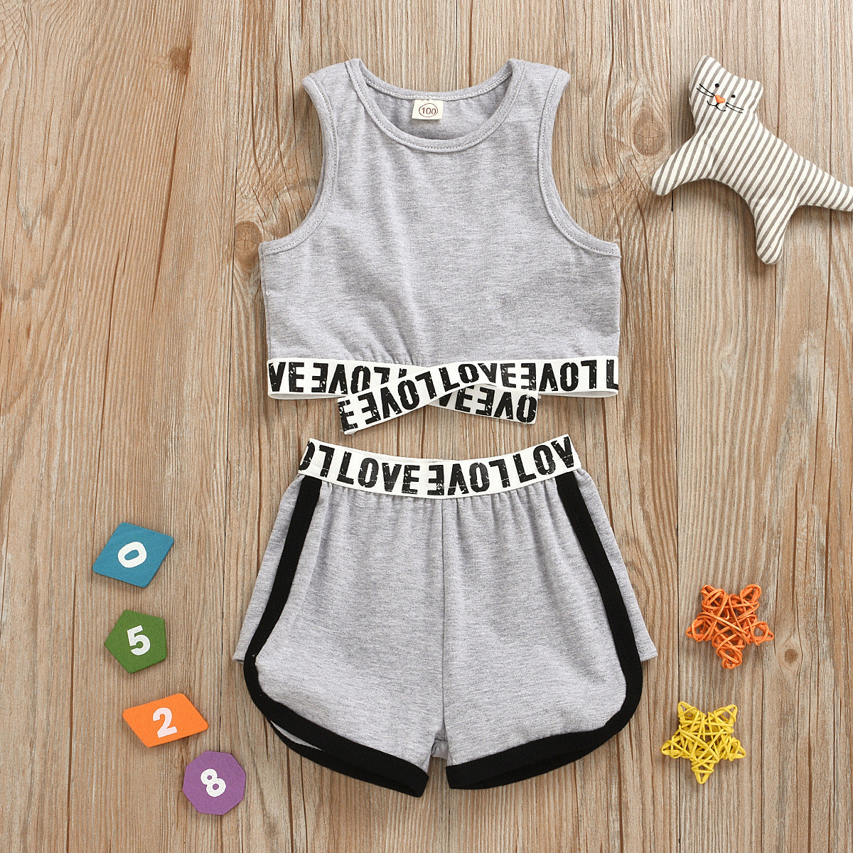 Sleeveless Top Shorts LOVE Letter Set - BabbeZz