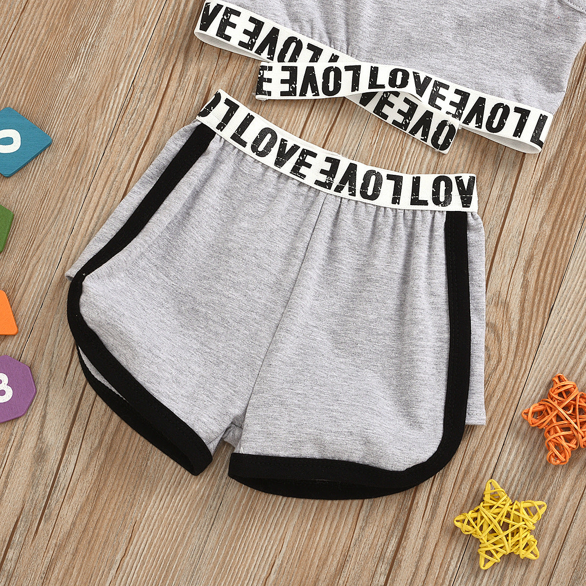 Sleeveless Top Shorts LOVE Letter Set - BabbeZz