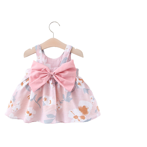 Korean Treasure Printed Baby Girl Sling Dress with Bowknot and Free Hat