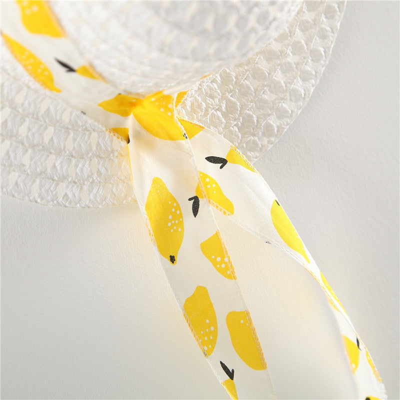 Stylish and Cute Girls' Summer Dress with Korean Print and Straw Hat - Perfect for Sunny Days