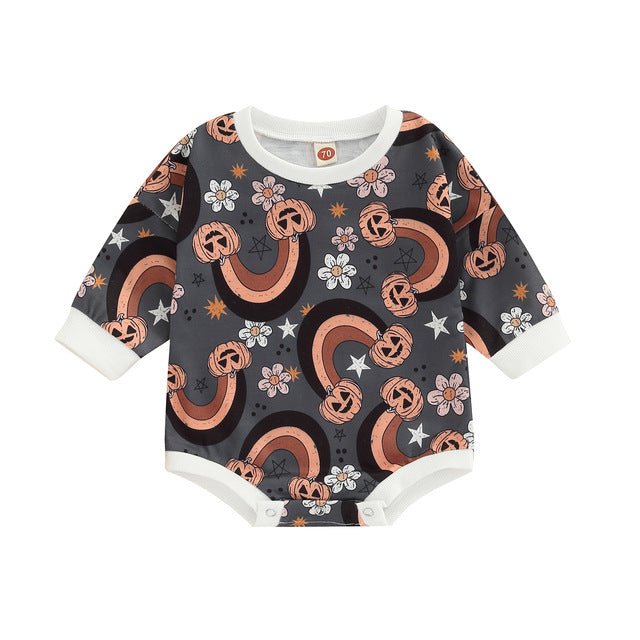 Baby Halloween Pumpkin Print Romper - BabbeZz