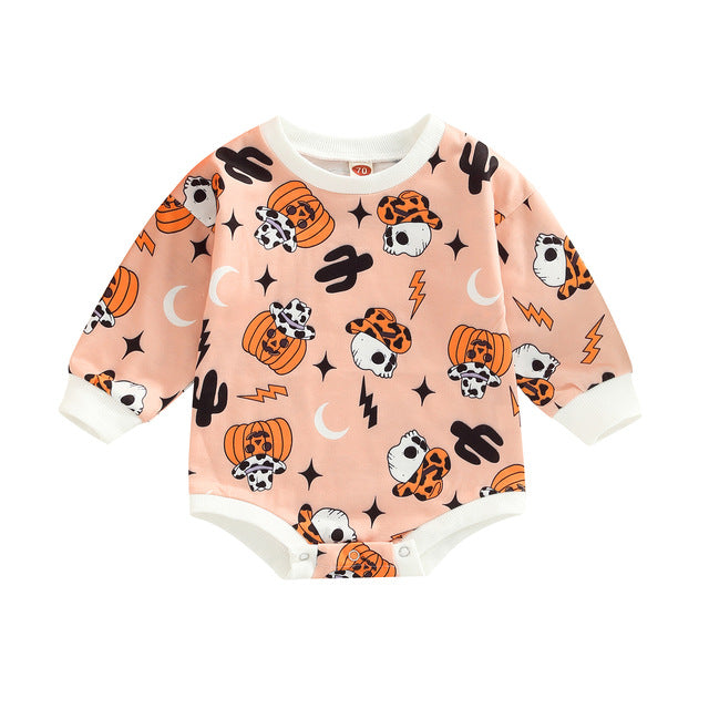 Baby Halloween Pumpkin Print Romper - BabbeZz
