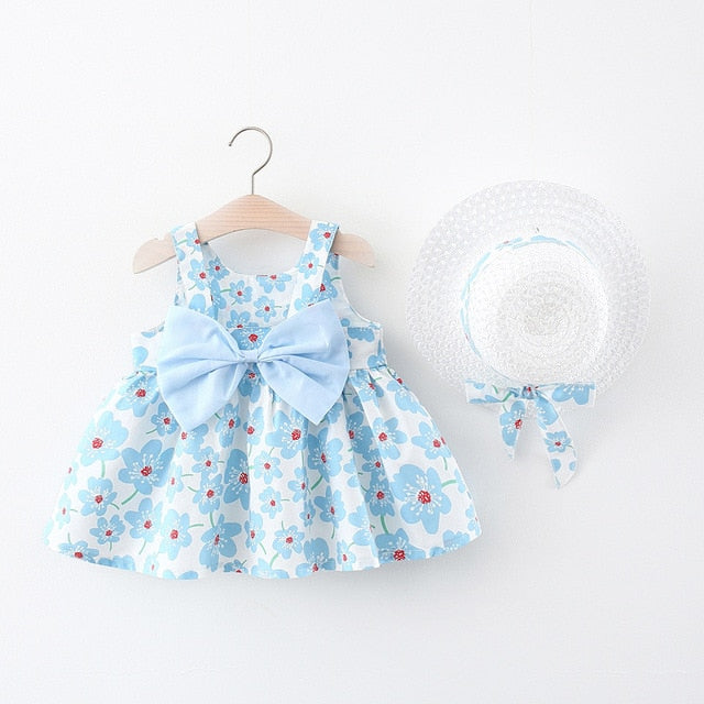 2pcs Bow Baby Girls Flower Fashion Sling Dresses - BabbeZz