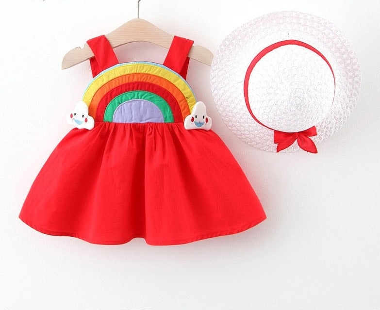 2pcs Baby Girl Clothing Sleeveless Rainbow Sling Dress - BabbeZz