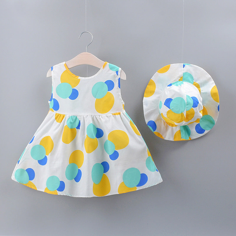 Adorable Color Dot Bow Sleeveless Tank Dress for Girls