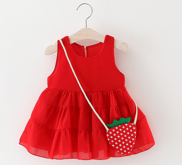 Adorable Red Chiffon Strap Dress for Baby Girls