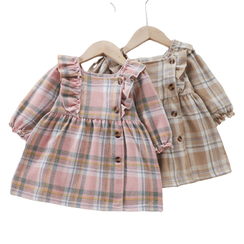 Trendy Plaid Ruffled Long Sleeved Girls Autumn Dress