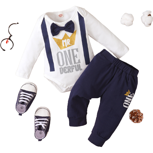 Crown Long-sleeved Romper Two-piece Set for Your Little One