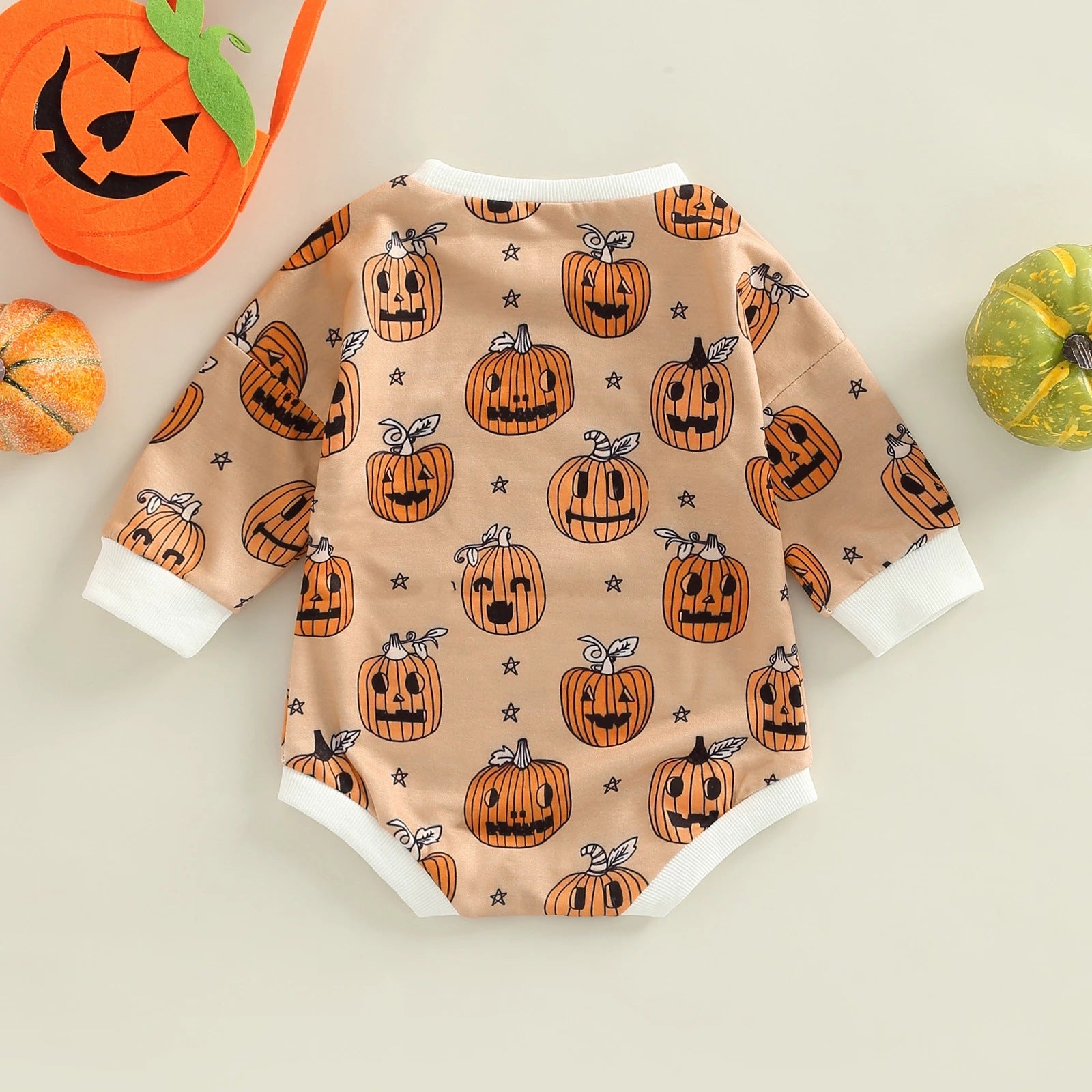 Baby Halloween Pumpkin Print Romper - BabbeZz