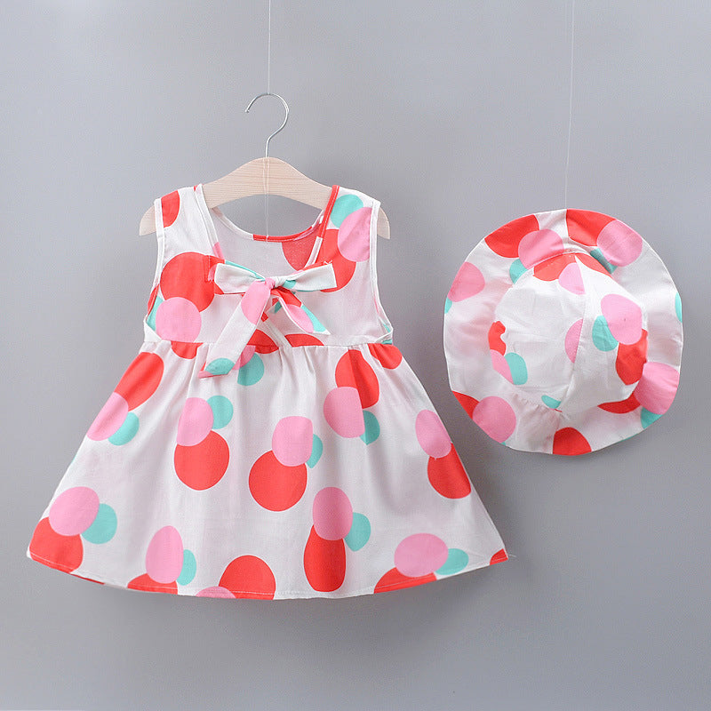 Adorable Color Dot Bow Sleeveless Tank Dress for Girls