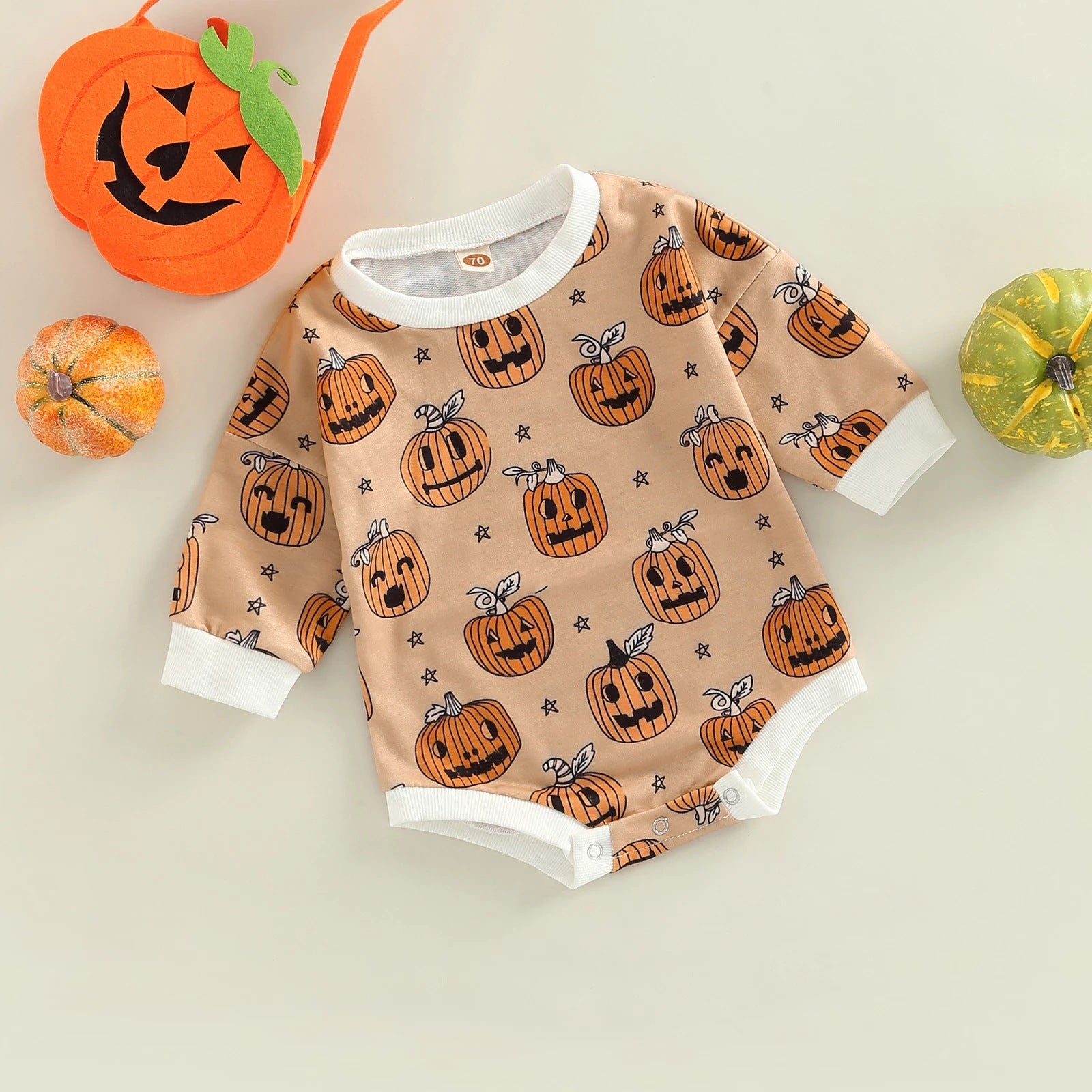 Baby Halloween Pumpkin Print Romper - BabbeZz