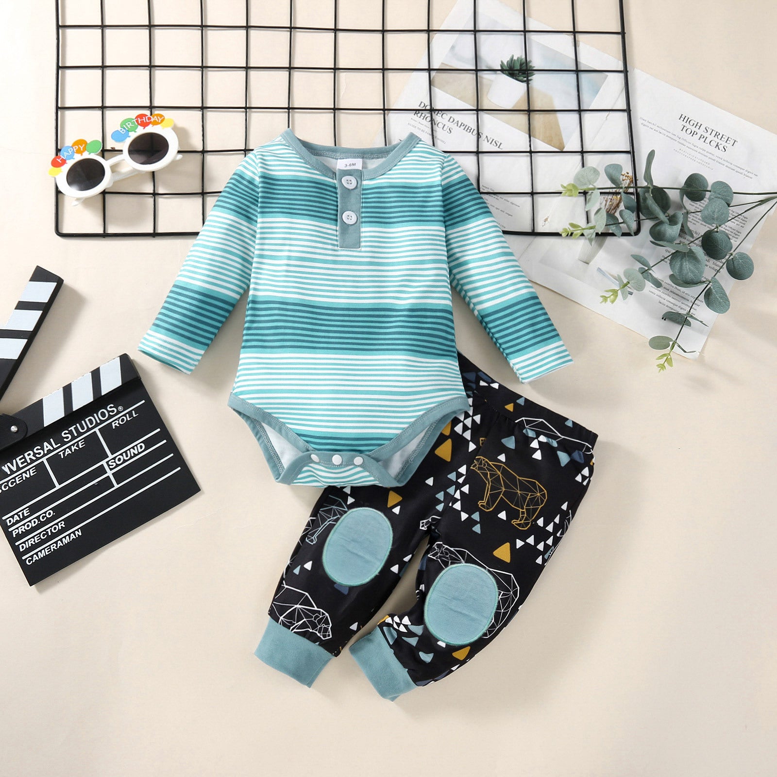 Stylish Long-sleeve Striped Jumper Two-piece Suit for Babies