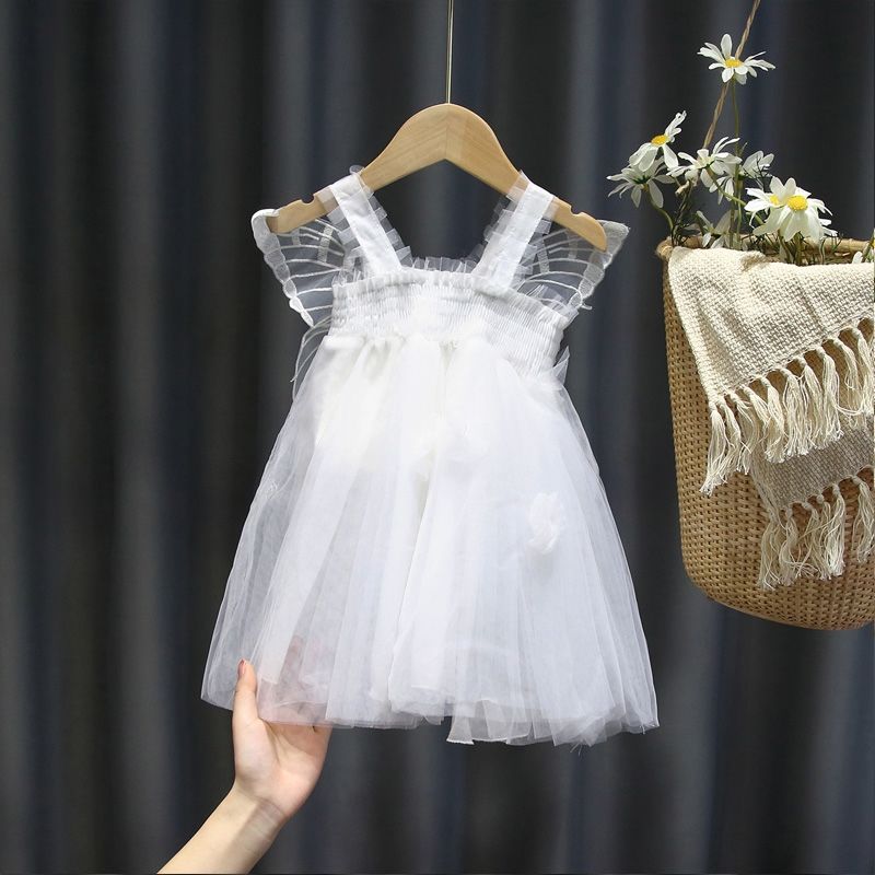 Fluttery Fun: Girls' Summer Mesh Butterfly Wings Puff Dress