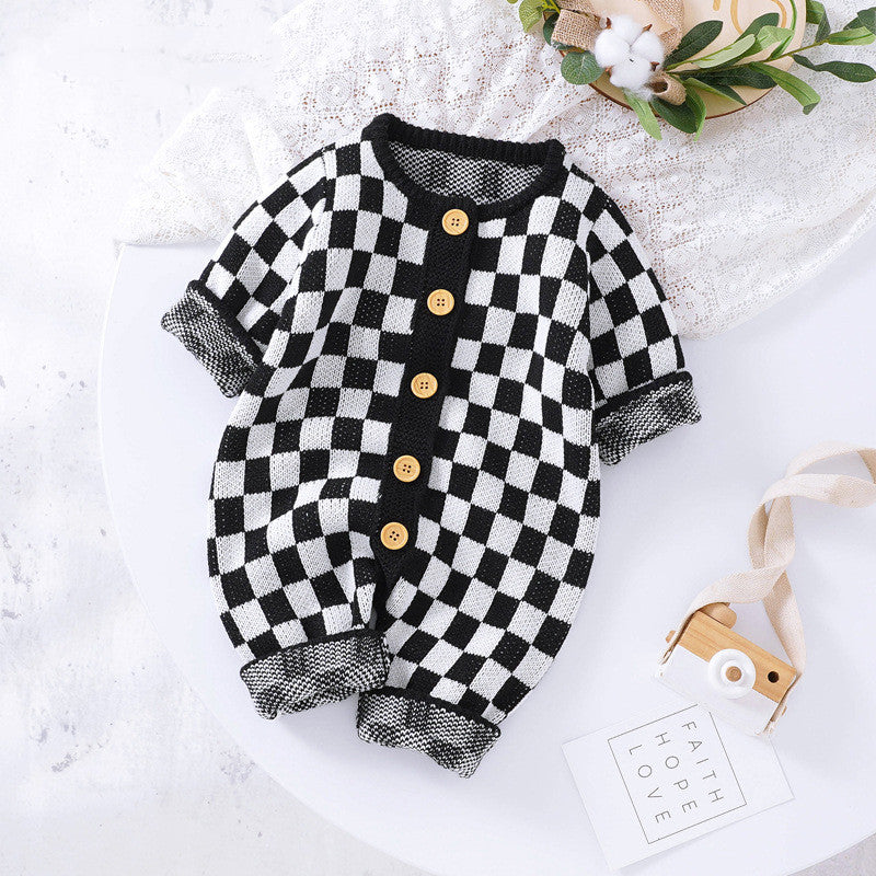 Introducing Our Stylish Ins New Chessboard Baby One-piece Garment with Thousand Bird Pattern Knitting