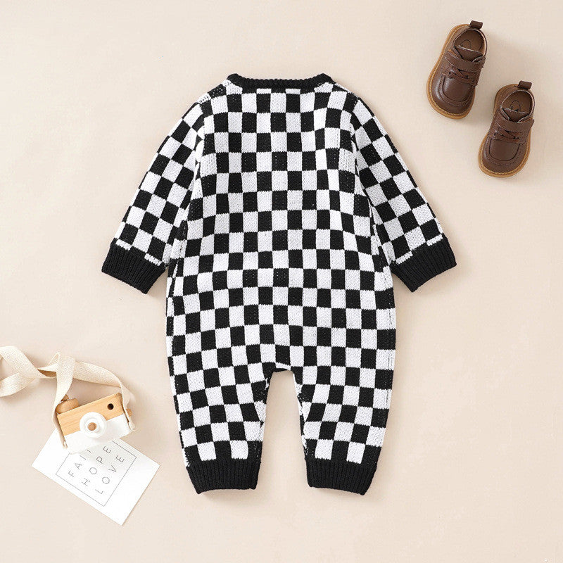 Introducing Our Stylish Ins New Chessboard Baby One-piece Garment with Thousand Bird Pattern Knitting