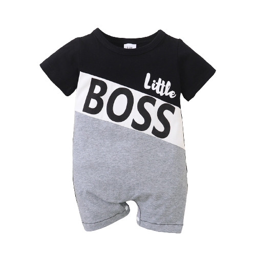 Adorable Boy's New Patchwork Boxer Romper for Playtime and Beyond