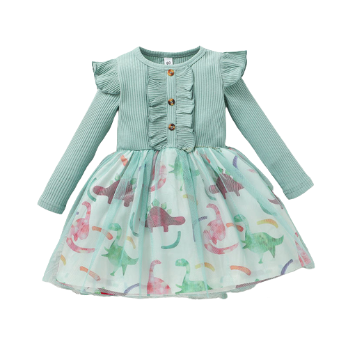 Adorable Spring and Autumn Baby Cute Mesh Skirt with Pit Strip Long Sleeves for Girls