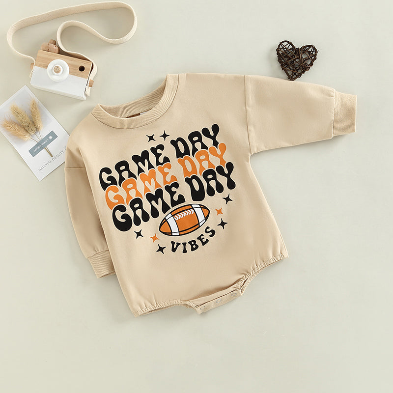 Get Your Child Ready for Action with Our Kids Rugby Letters Print Long Sleeve Pullover Romper