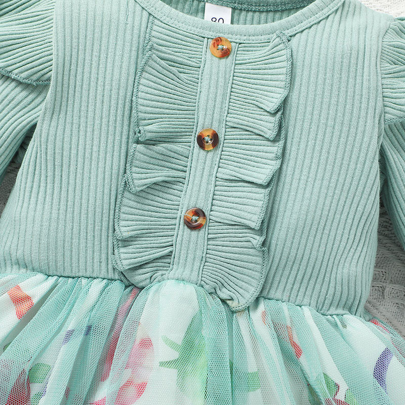 Adorable Spring and Autumn Baby Cute Mesh Skirt with Pit Strip Long Sleeves for Girls