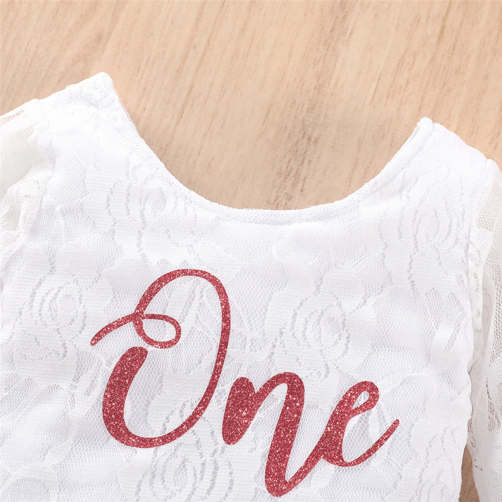 Adorable First Birthday Girls Clothes Set for the Little Princess - Lace Sleeve Bodysuit+Shorts