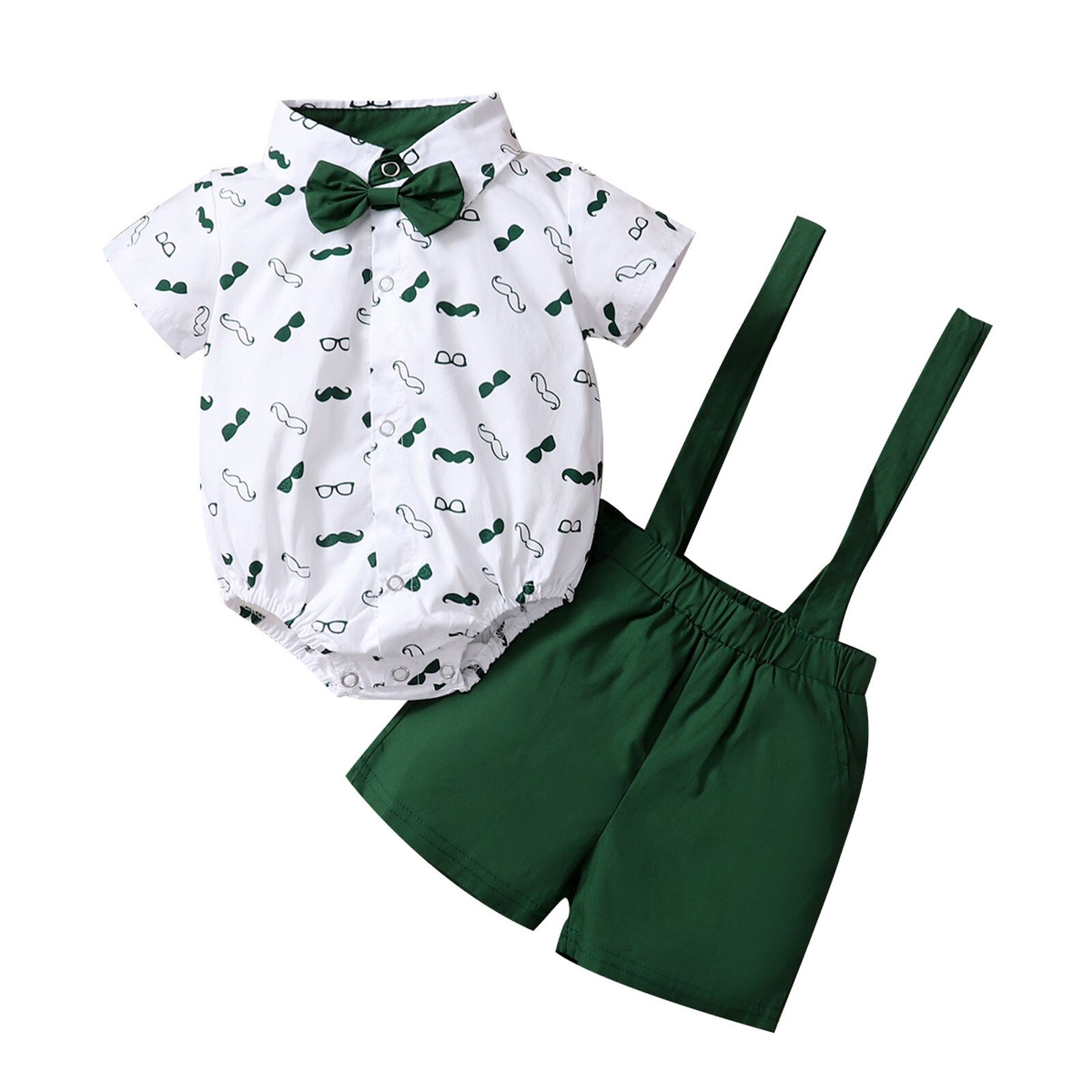 Summer Baby Boys Clothes Set Beard Print Shirt + Suspender Shorts Gentleman Outfits