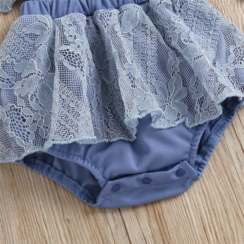Sweet Solid Newborn Bodysuit Lace Rompers for Baby Girls