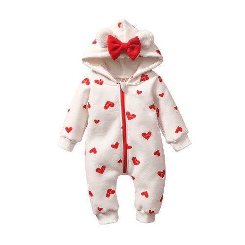 Heart Hooded Zipper Rompers for Toddlers