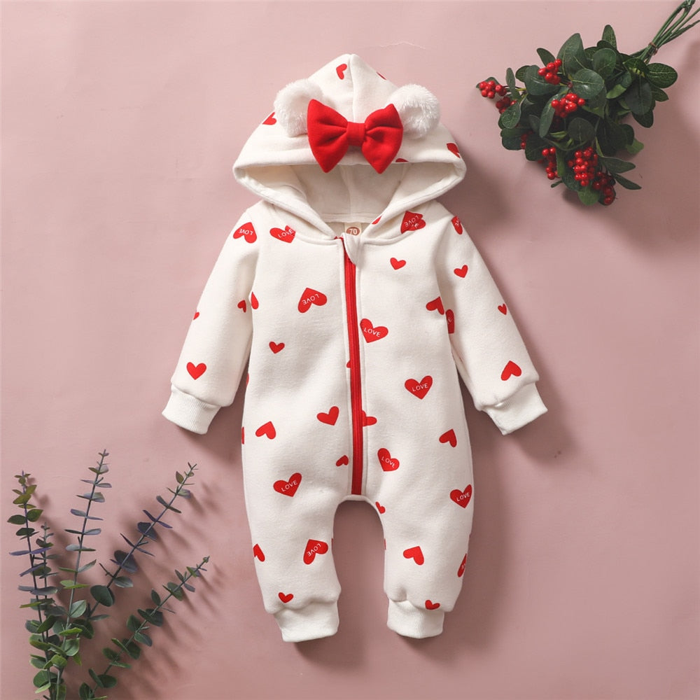 Heart Hooded Zipper Rompers for Toddlers