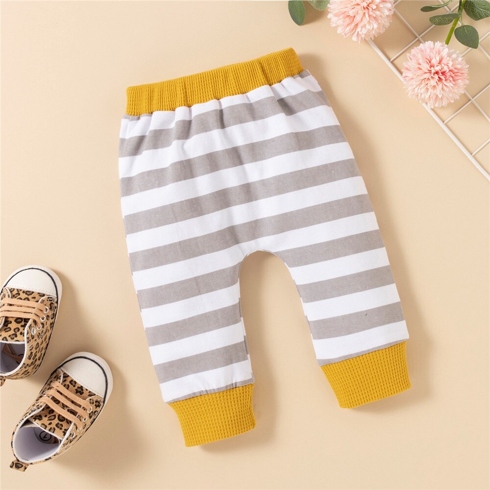 Adorable Baby Girl Bodysuit with Letter Print and Striped Leg Warmers