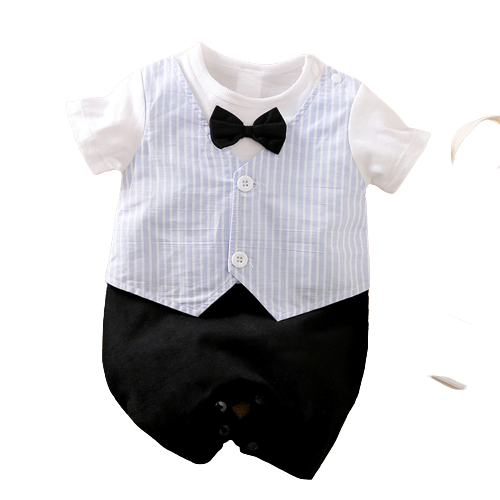 Adorable Gentleman Baby Boy Rompers with Plaid Necktie and Overalls