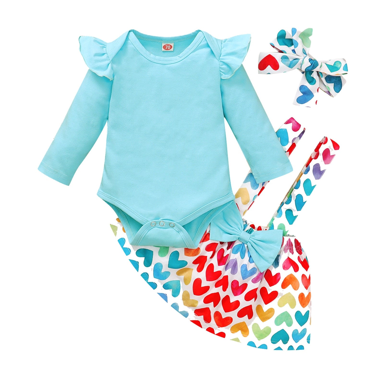 Adorable 3pcs Ruffle Cotton Romper Heart Suspender Skirts Set for Newborn Baby Girls