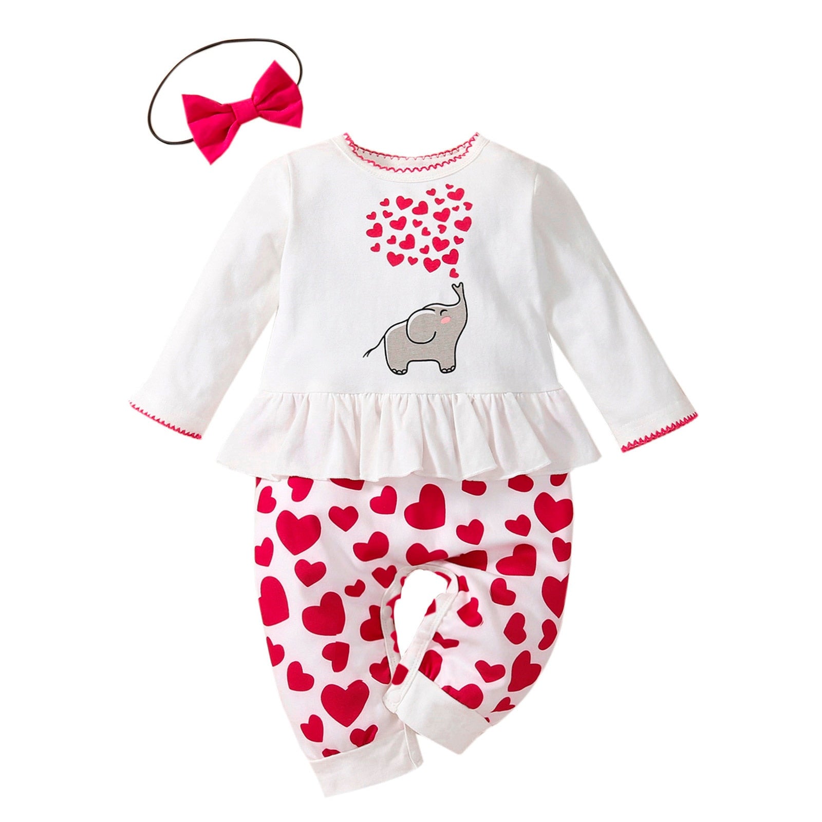 Infant Rompers + Headband Sets Spring Autumn Long Sleeve Suits Boys Girls Cartoon Heart Jumpsuit Girl Clothing Sets
