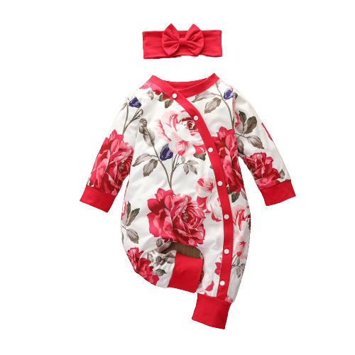 Adorable Baby Girl Winter Jumpsuit with Floral Ruffles