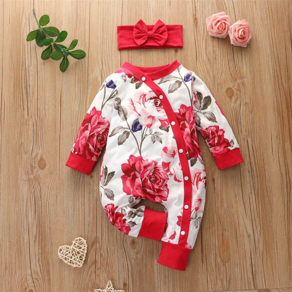 Adorable Baby Girl Winter Jumpsuit with Floral Ruffles