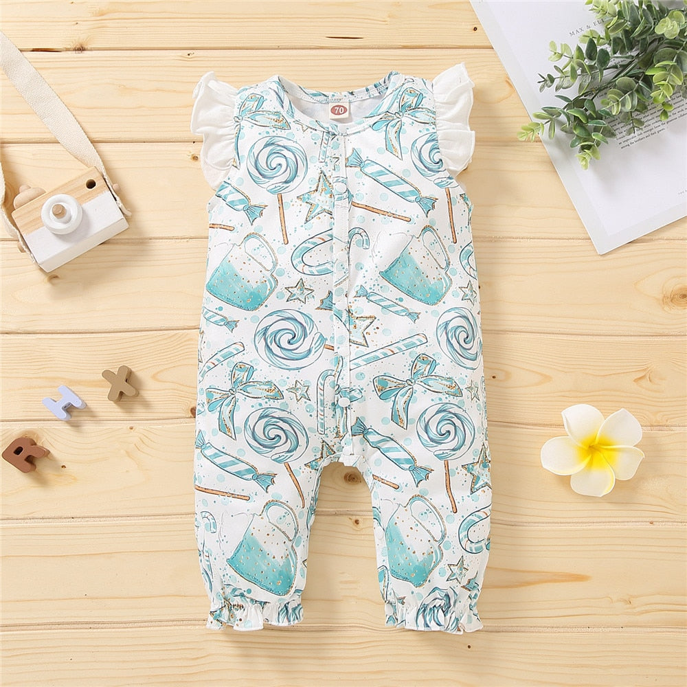 Sweet Butterfly Baby Girls Romper | Floral Print Ruffles Jumpsuit for Newborns | Summer Sleepwear for Kids & Babies