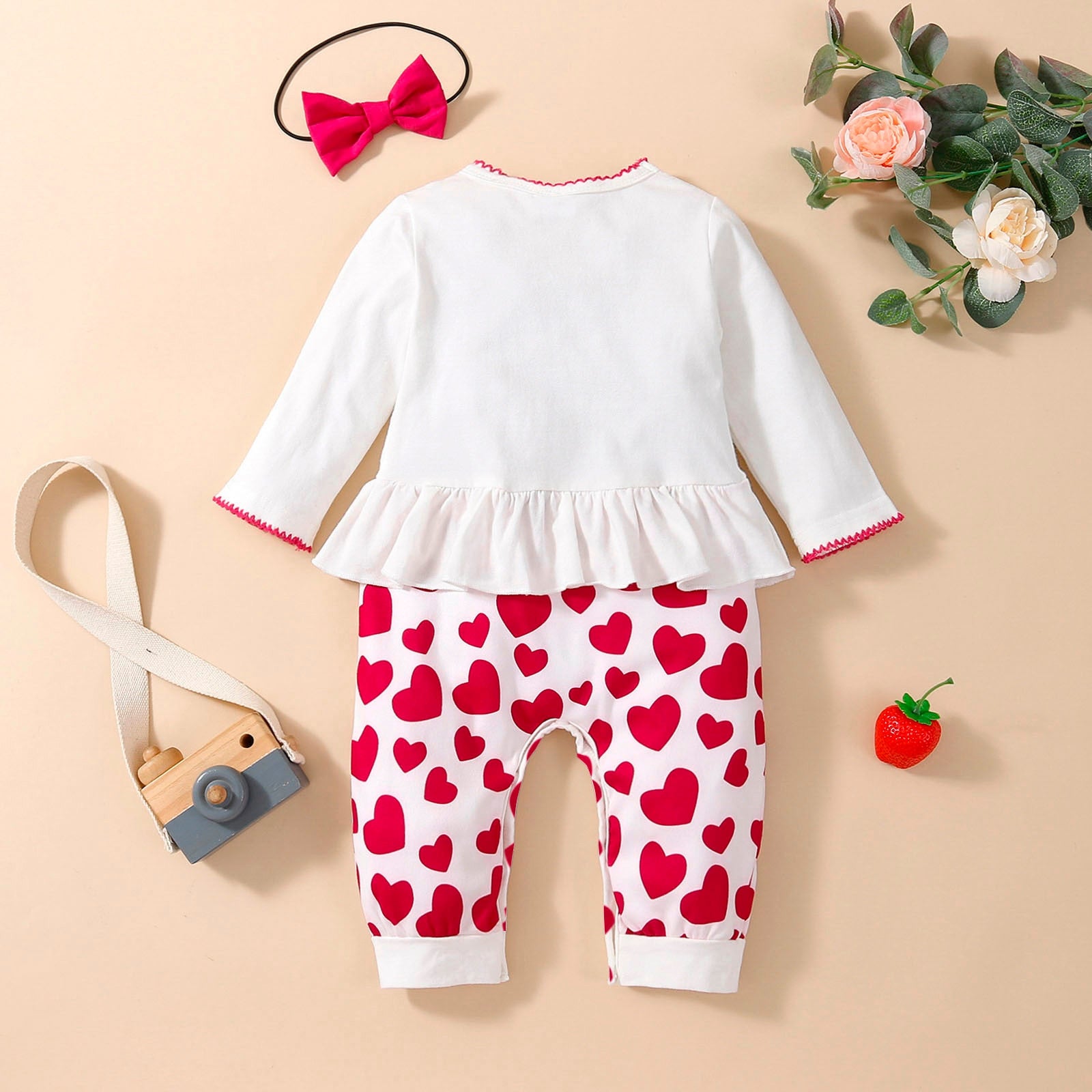 Infant Rompers + Headband Sets Spring Autumn Long Sleeve Suits Boys Girls Cartoon Heart Jumpsuit Girl Clothing Sets