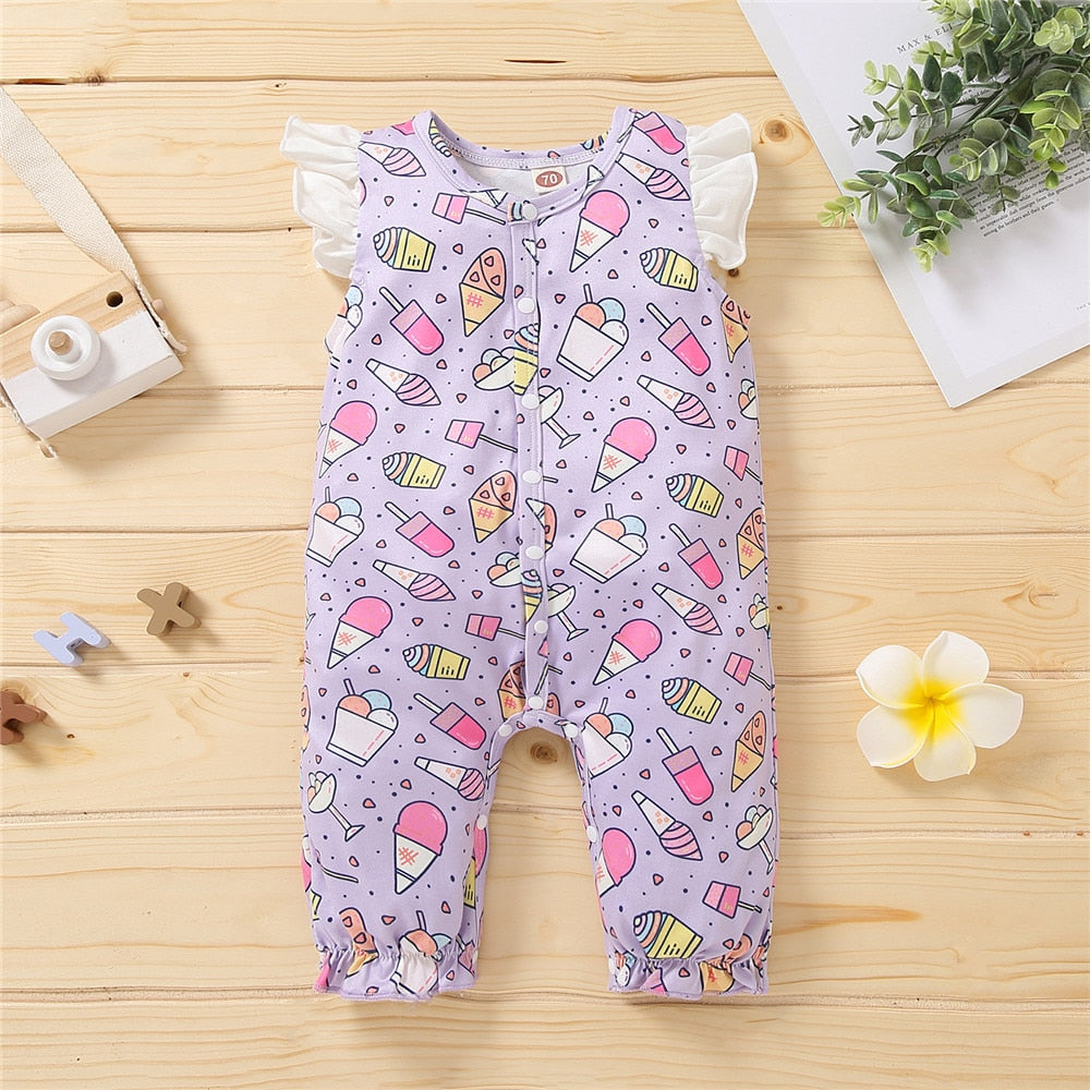 Sweet Butterfly Baby Girls Romper | Floral Print Ruffles Jumpsuit for Newborns | Summer Sleepwear for Kids & Babies