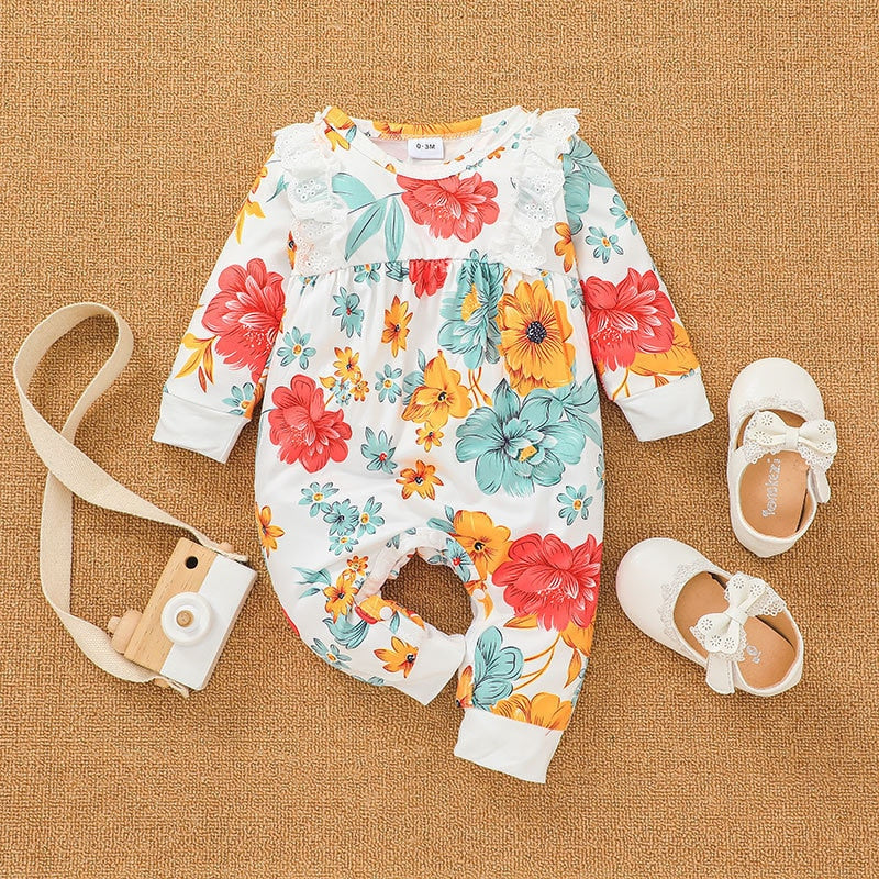 Sweet Floral Baby Girls Rompers for Autumn and Winter