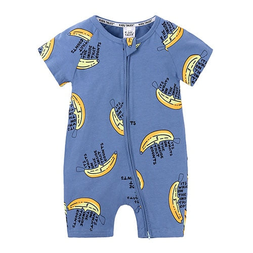 Toddler Short Sleeve Romper with Print and Zipper for Boys