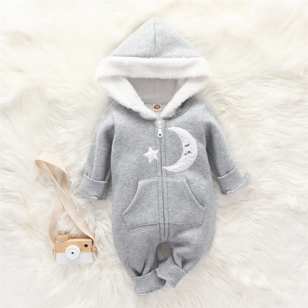 Keep Your Baby Warm with Heart Hooded Zipper Baby Rompers