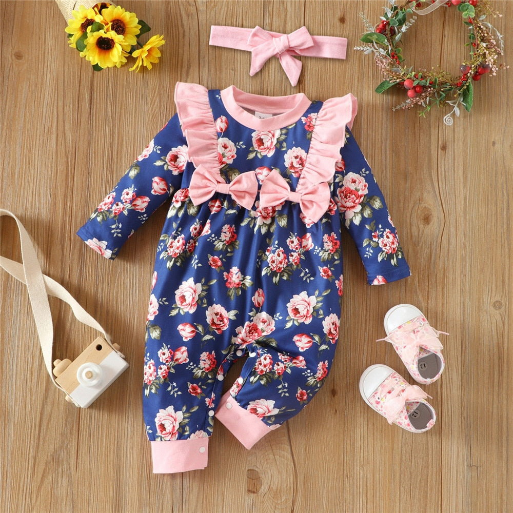 Sweet Floral Baby Girls Rompers for Autumn and Winter