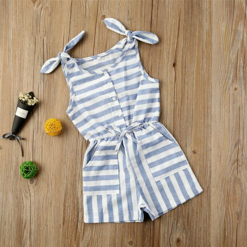 Summer Stripe Romper Jumpsuit for Infant Girls