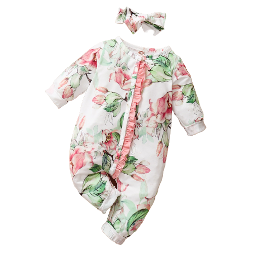 Lovely White Floral Ruffle Rompers for Baby Girls
