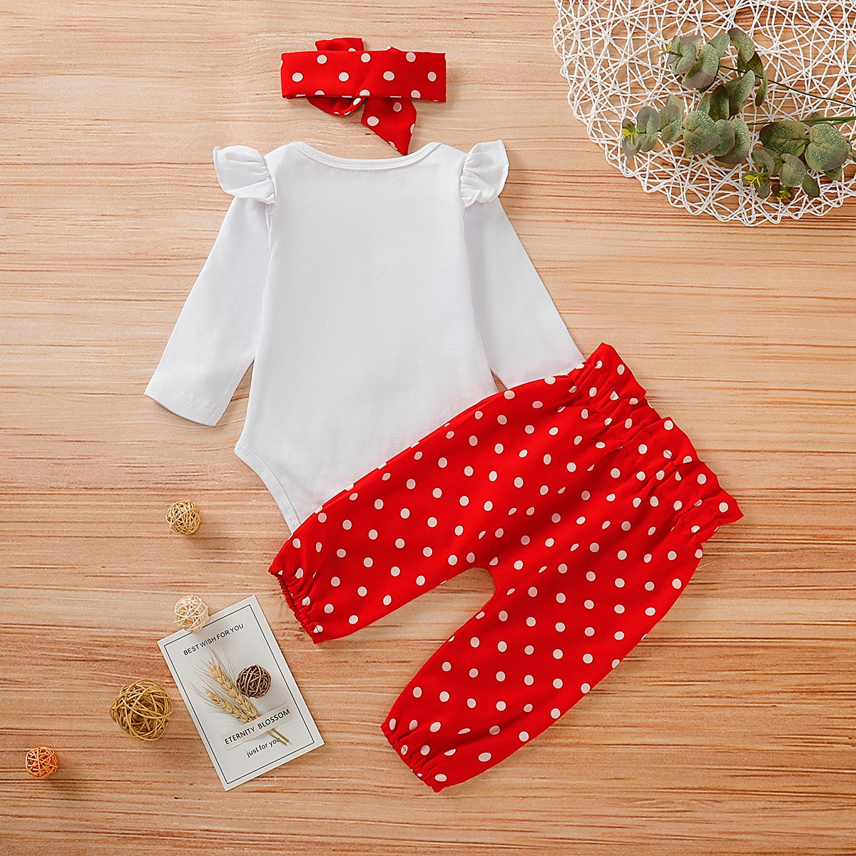 Stylish Newborn Baby Girls Clothes Set with Long Sleeve Heart Print T-shirt and Polka Dot Pants