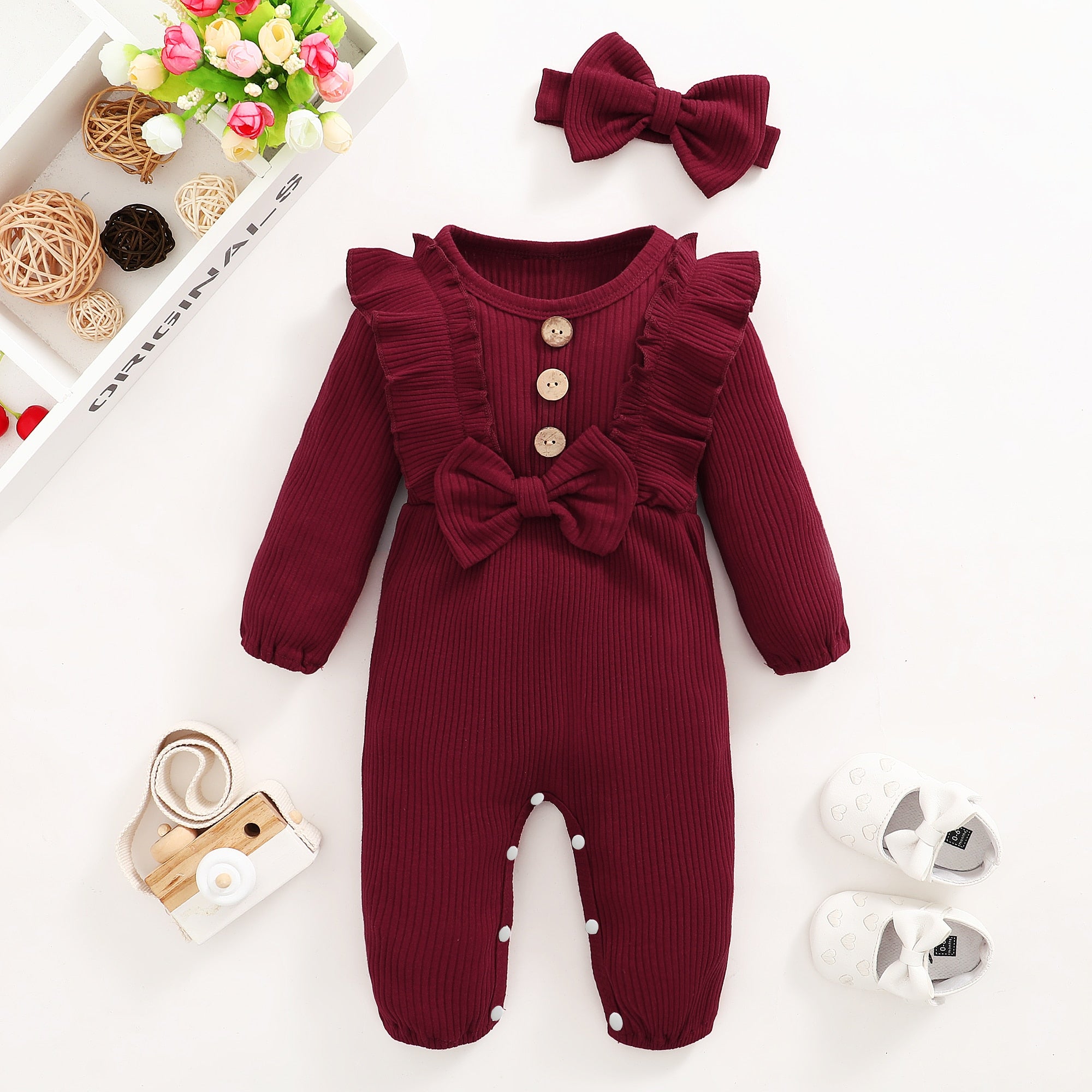 Adorable Newborn Baby Romper with Matching Headband