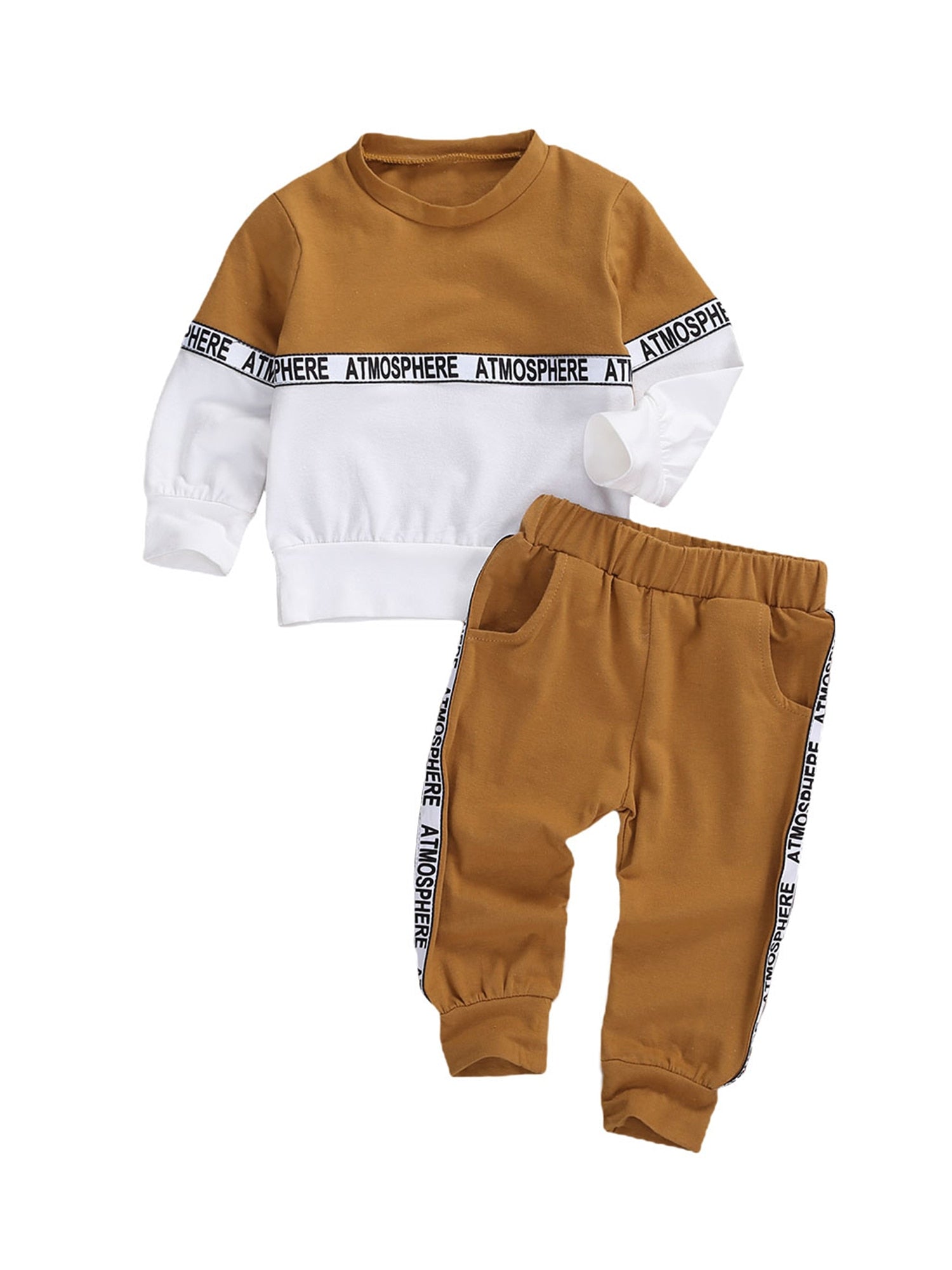 Toddler Kids Baby Boys Clothes Set Long-sleeved Letter Personality Round Neck Hoodies and Solid Color Elastic Long Pants - BabbeZz