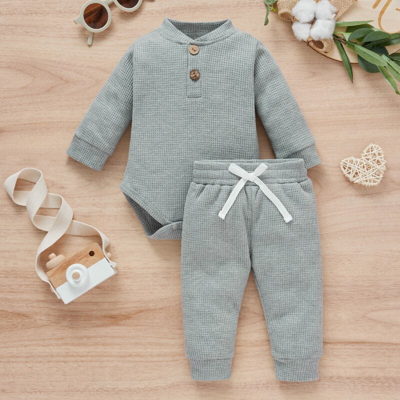 Rainbow Print Plaid Knitted Long Sleeve Rompers+Pants 2pcs Casual Outfits for Toddler Infant Baby Boy Girls